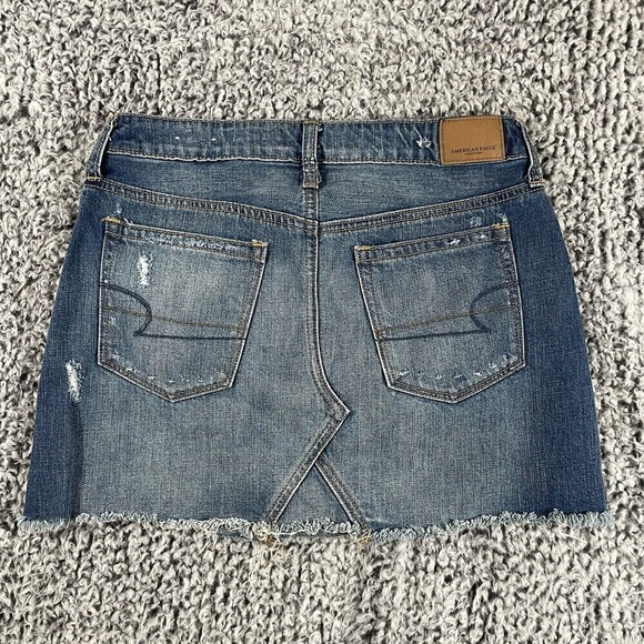 American Eagle Festival Mini Skirt Button Fly  Distressed Denim Women's Size 2 - Picture 7 of 12